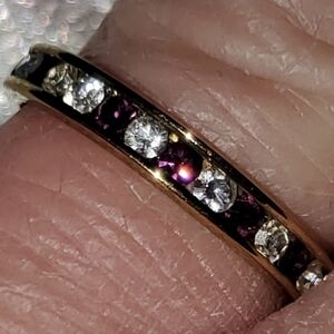 Vintage 14K Gold LINDENWOLD HGE Plated CZ AMETHYST Eternity Band Ring Size 6